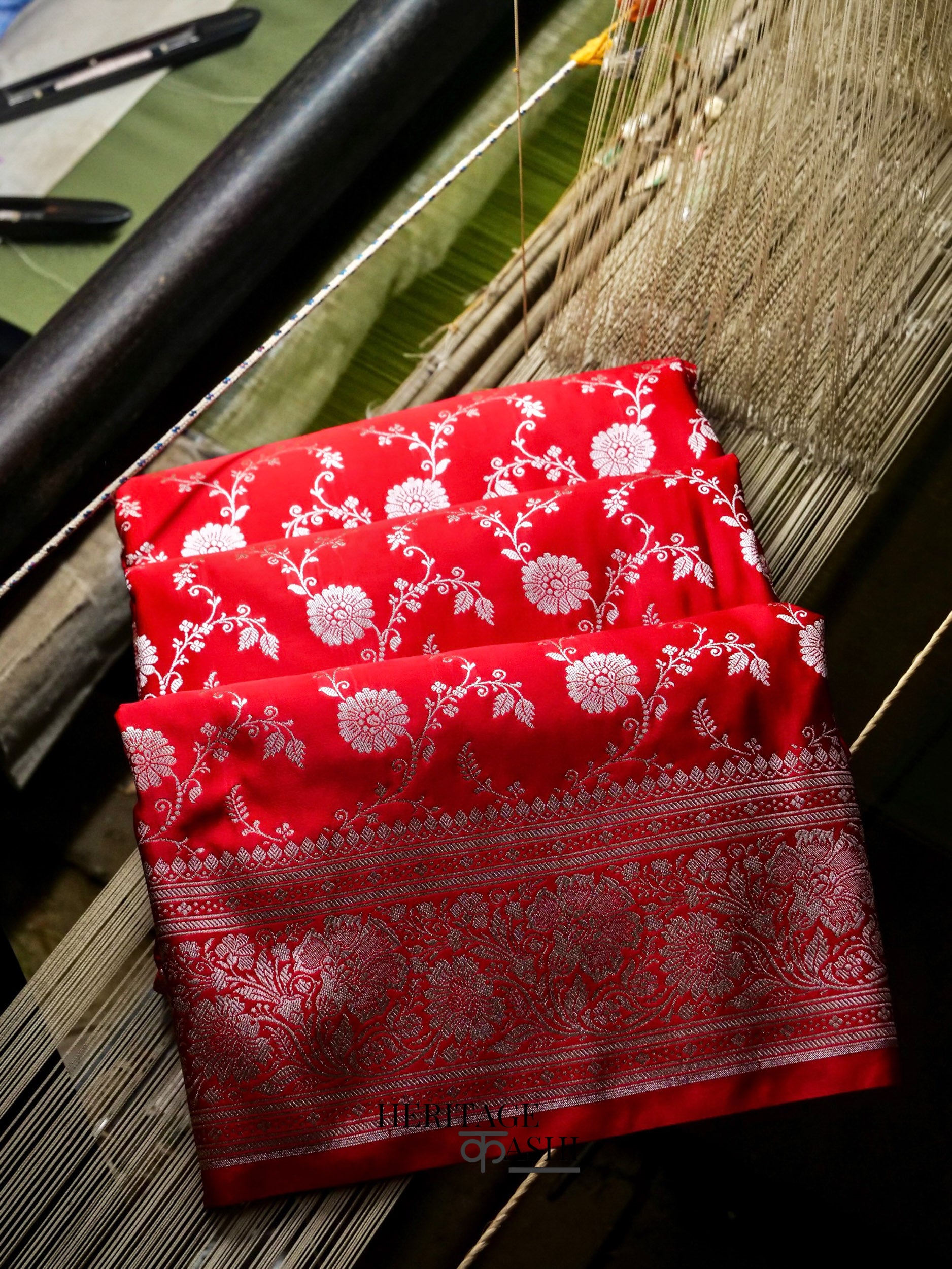 Red Mashru Silk Jaal Handloom Saree