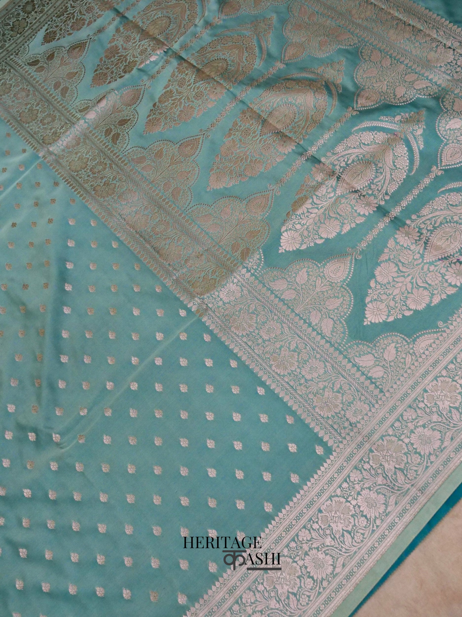 Mint Green Mashru Silk Buti Handloom Saree