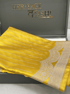 Bright Yellow Mashru Katan Stripe Fancy U Border Silk Saree
