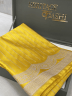 Bright Yellow Mashru Katan Stripe Fancy U Border Silk Saree