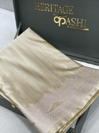 Champagne Beige Mashru Katan Stripe Fancy U Border Silk Saree