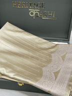 Champagne Beige Mashru Katan Stripe Fancy U Border Silk Saree