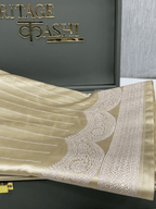 Champagne Beige Mashru Katan Stripe Fancy U Border Silk Saree