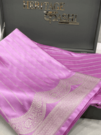 Lavender Pink Mashru Katan Stripe Fancy U Border Silk Saree