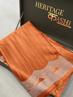 Orange Mashru Katan Stripe Fancy U Border Silk Saree