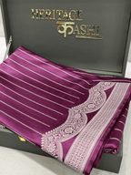 Wine Purple Mashru Katan Stripe Fancy U Border Silk Saree