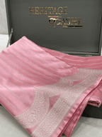 Baby Pink Mashru Katan Stripe Fancy U Border Silk Saree