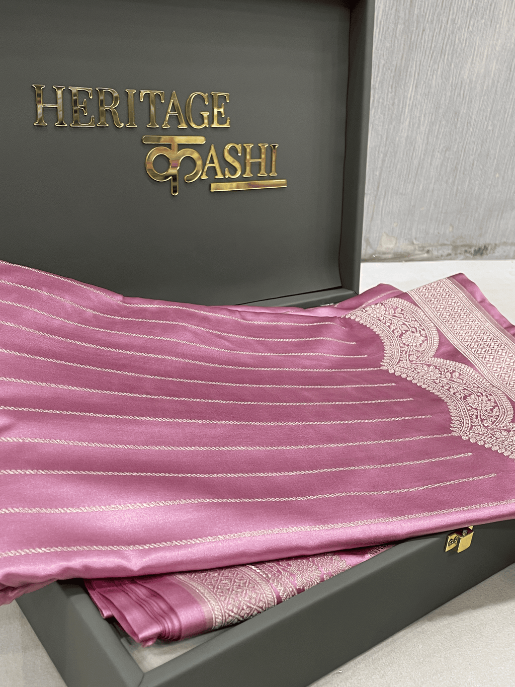 Pastel Pink Mashru Katan Stripe Fancy U Border Silk Saree