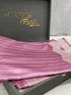 Pastel Pink Mashru Katan Stripe Fancy U Border Silk Saree