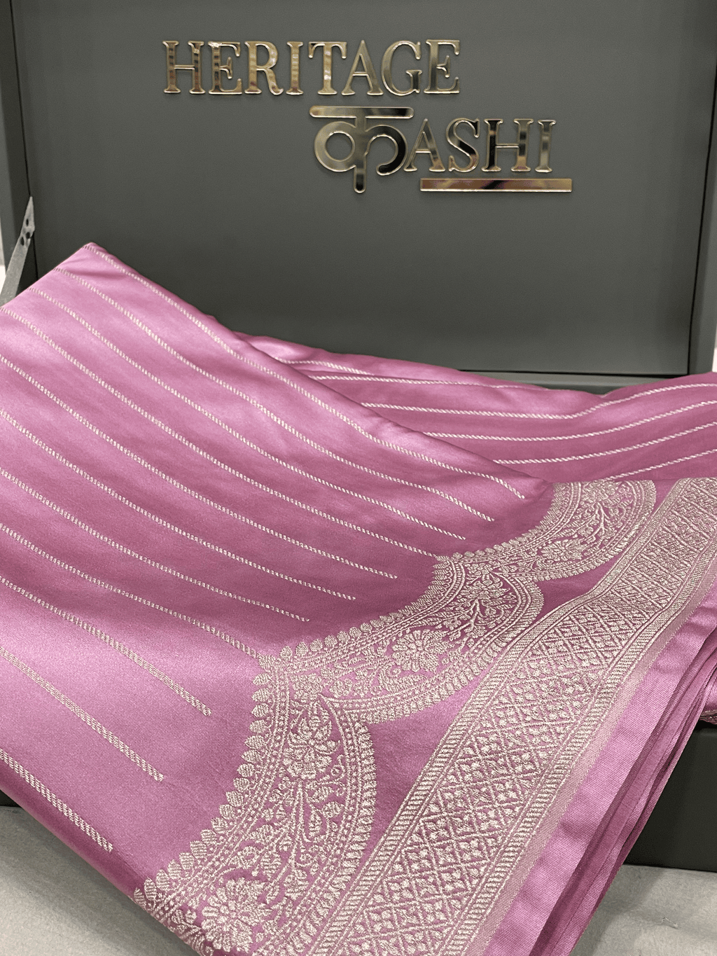 Pastel Pink Mashru Katan Stripe Fancy U Border Silk Saree