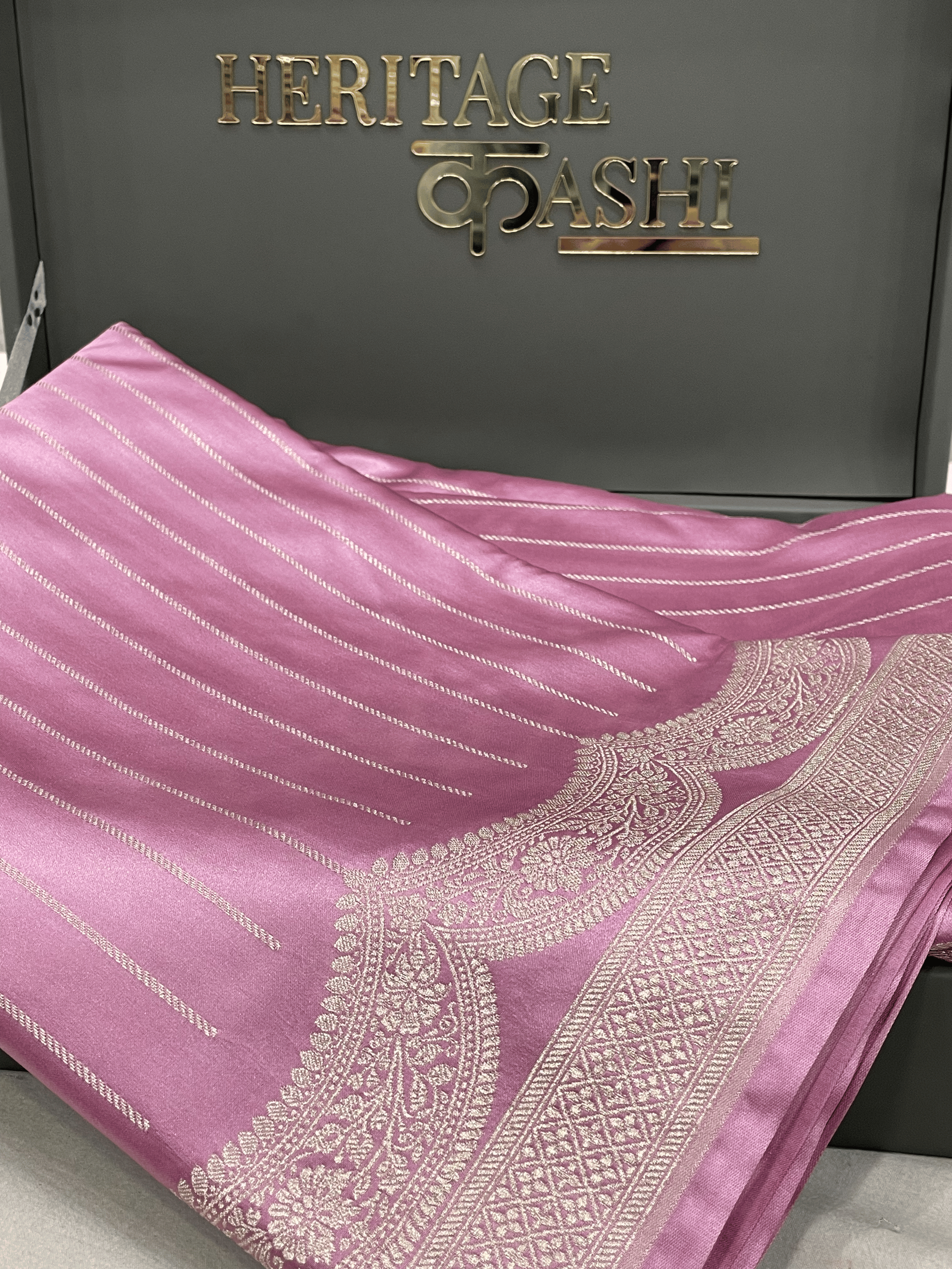 Pastel Pink Mashru Katan Stripe Fancy U Border Silk Saree