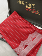 Rich Red Mashru Katan Stripe Fancy U Border Silk Saree