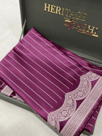 Wine Purple Mashru Katan Stripe Fancy U Border Silk Saree