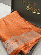Orange Mashru Katan Stripe Fancy U Border Silk Saree