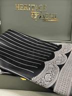 Black with silver Mashru Katan Stripe Fancy U Border Silk Saree