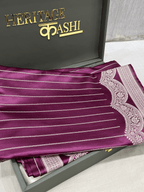 Wine Purple Mashru Katan Stripe Fancy U Border Silk Saree