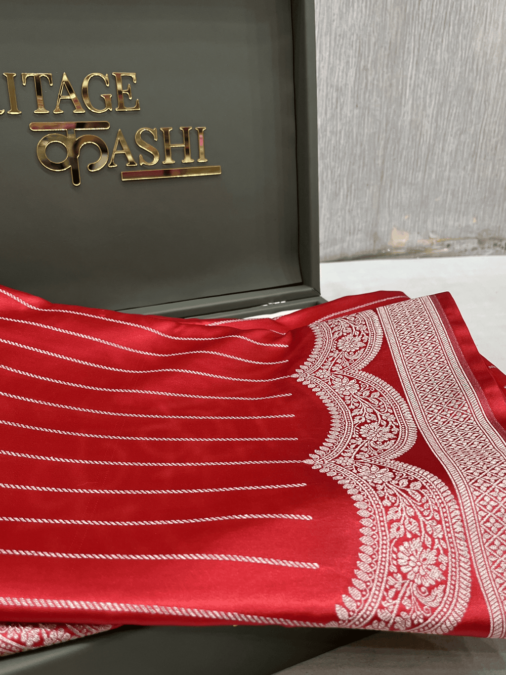 Rich Red Mashru Katan Stripe Fancy U Border Silk Saree