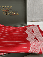 Rich Red Mashru Katan Stripe Fancy U Border Silk Saree