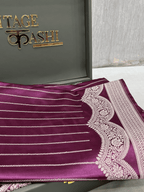 Wine Purple Mashru Katan Stripe Fancy U Border Silk Saree