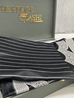 Black with silver Mashru Katan Stripe Fancy U Border Silk Saree