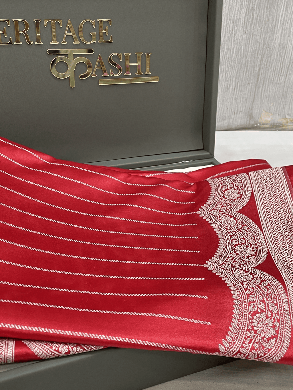 Rich Red Mashru Katan Stripe Fancy U Border Silk Saree