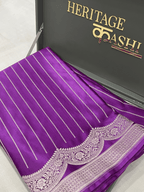 Vibrant Purple Mashru Katan Stripe Fancy U Border Silk Saree