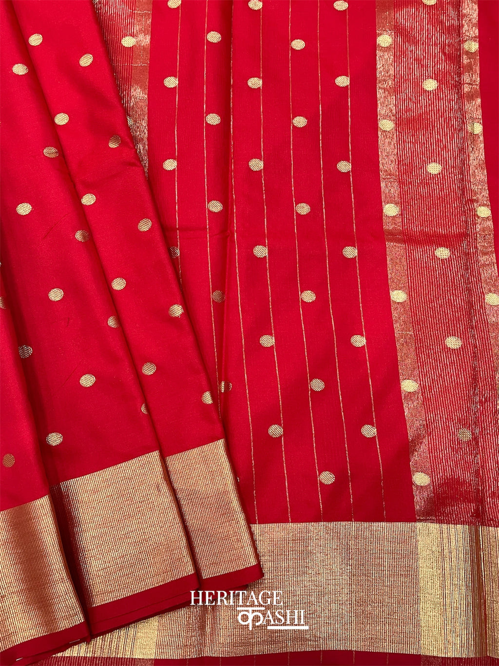 Red Banarasi Silk Saree with Golden Zari Border