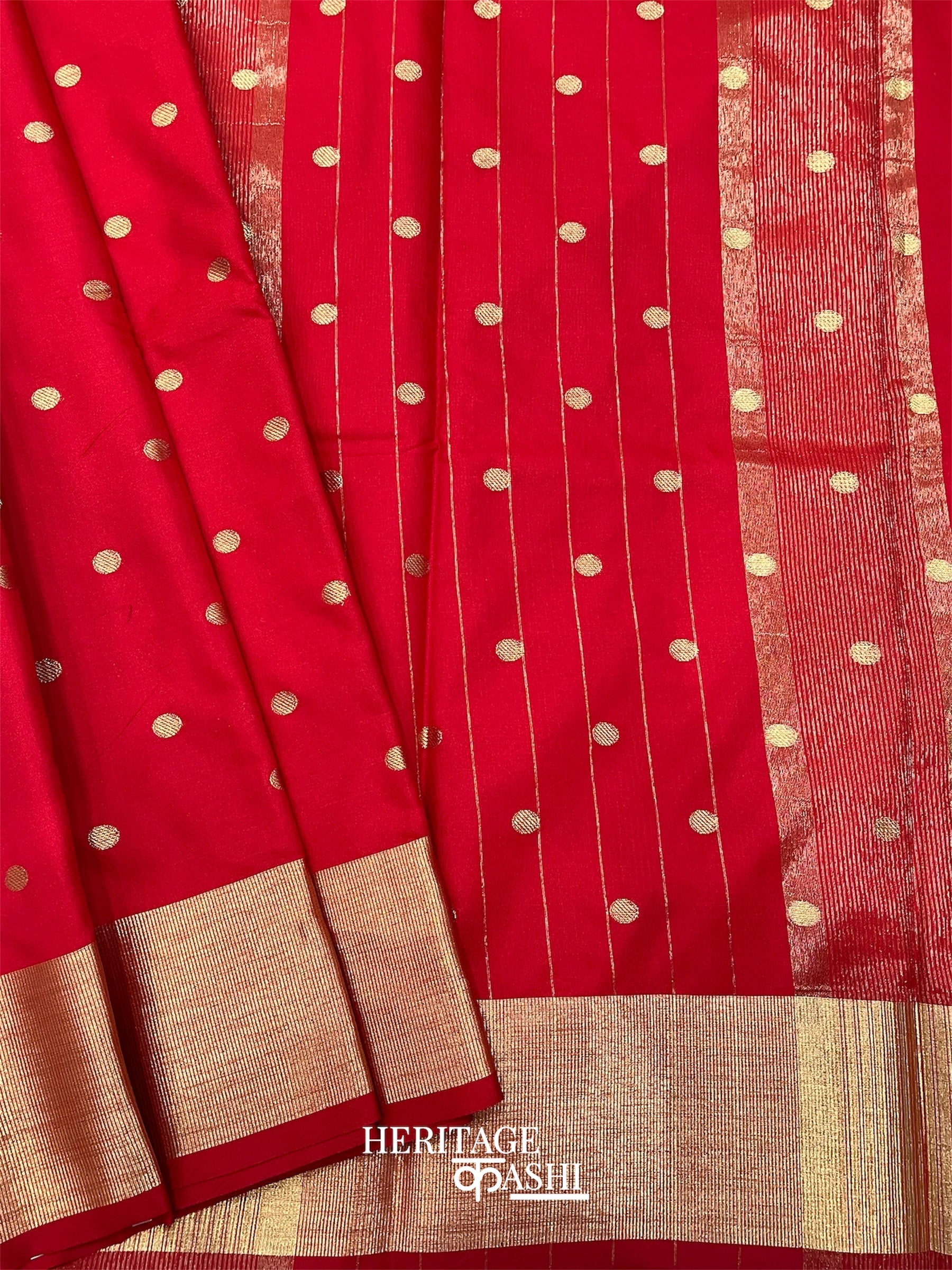 Red Banarasi Silk Saree with Golden Zari Border