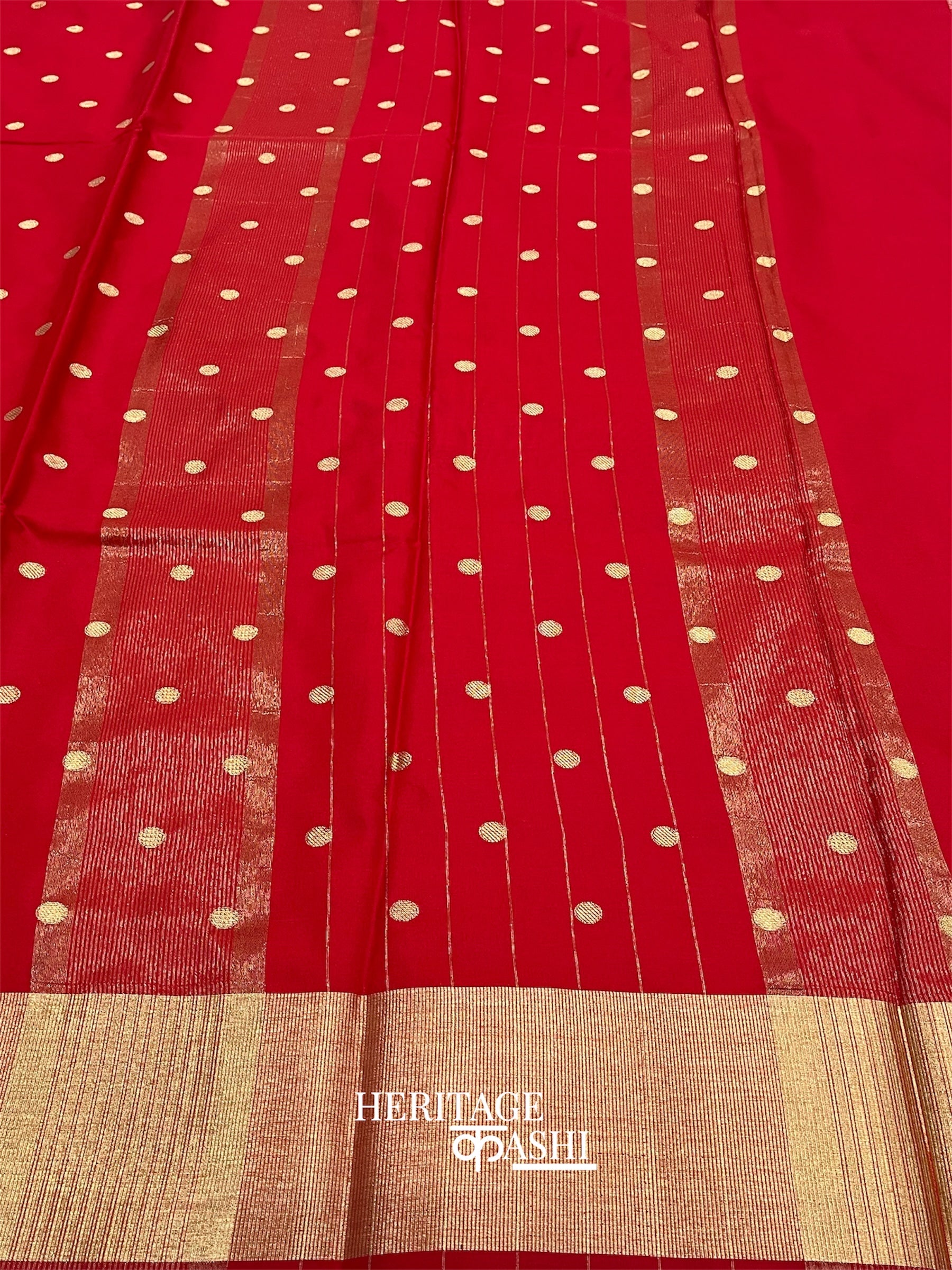 Red Banarasi Silk Saree with Golden Zari Border