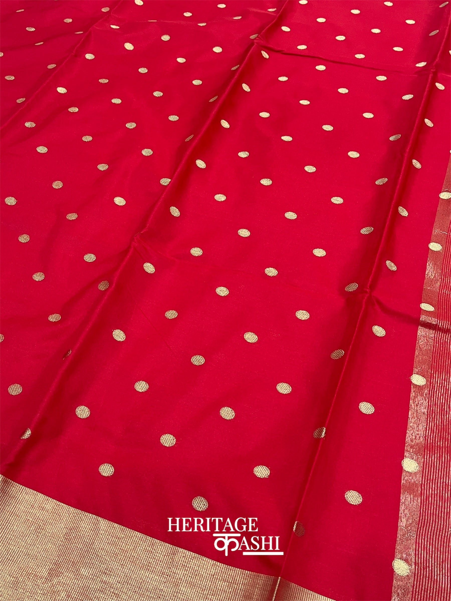 Red Banarasi Silk Saree with Golden Zari Border