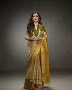 Nita Ambani Inspired Golden Embossed Soft Tissue Silk Saree