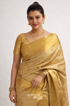 Nita Ambani Inspired Golden Embossed Soft Tissue Silk Saree