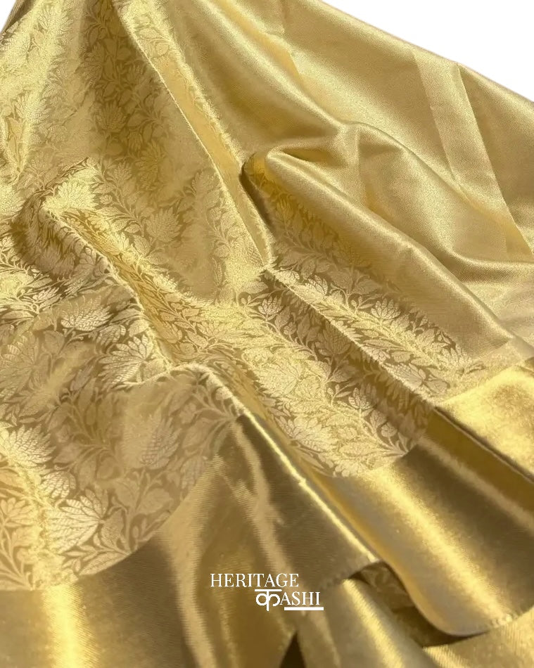 Nita Ambani Inspired Golden Embossed Soft Tissue Silk Saree