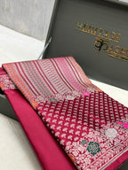 Wine Maroon Mashru Katan Skirt Minakari Floral Border Silk Saree