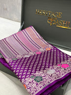 Royal Purple Mashru Katan Skirt Minakari Floral Border Silk Saree