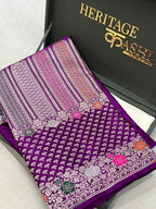 Royal Purple Mashru Katan Skirt Minakari Floral Border Silk Saree