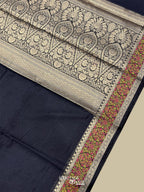 Black Cotton Plain Tilfi Floral Border Saree