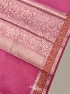 Pink Cotton Plain Tilfi Saree with Floral Border