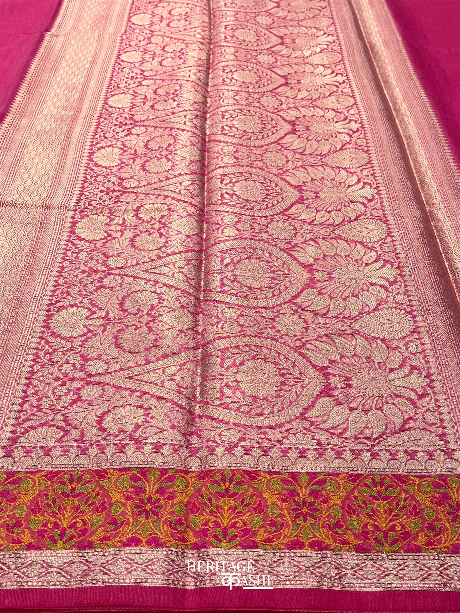 Pink Cotton Plain Tilfi Saree with Floral Border
