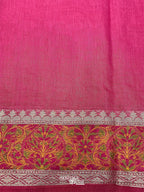 Pink Cotton Plain Tilfi Saree with Floral Border