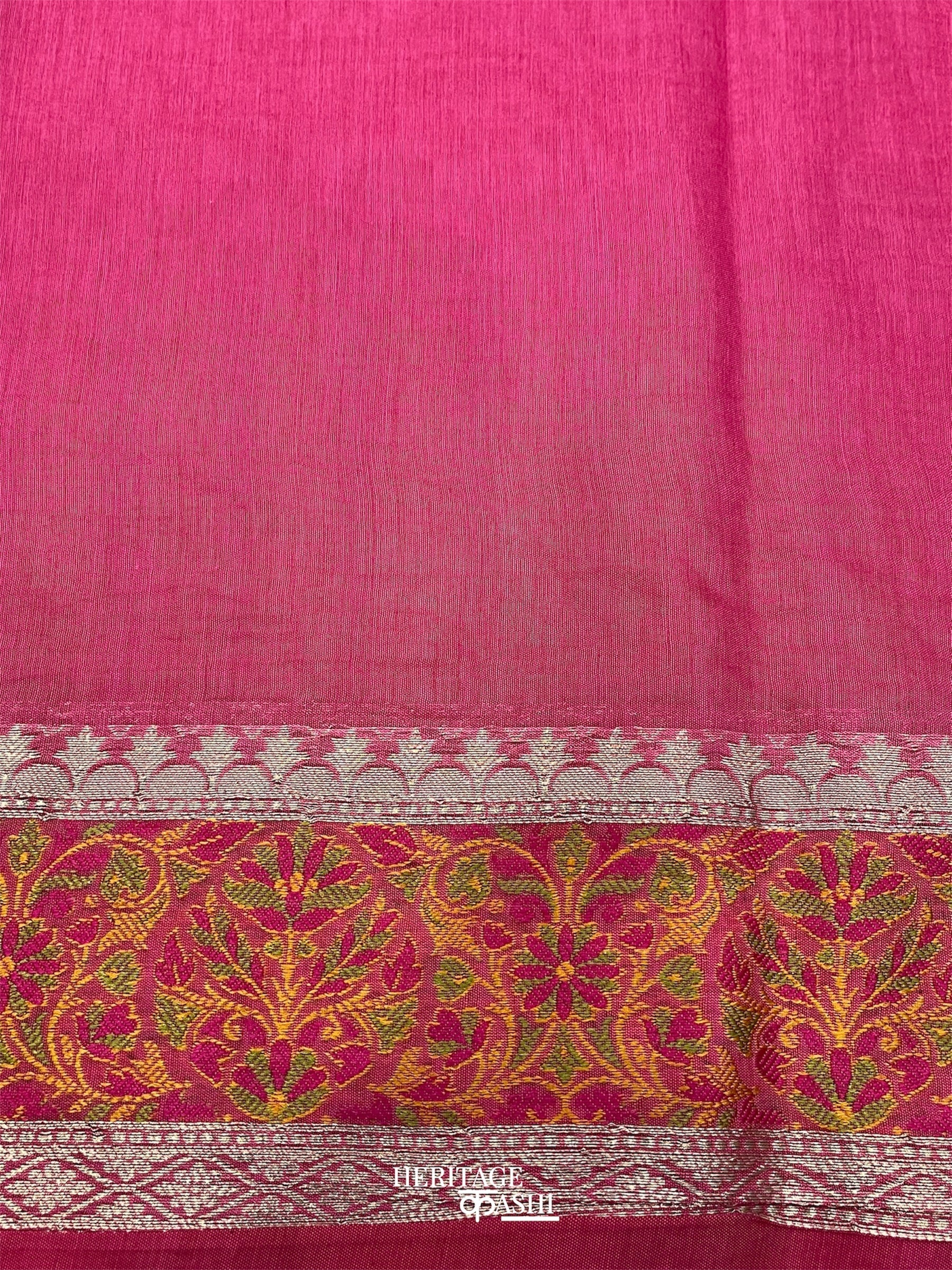 Pink Cotton Plain Tilfi Saree with Floral Border