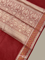 Red Cotton Plain Tilfi Saree with Floral Border
