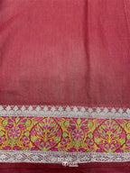 Red Cotton Plain Tilfi Saree with Floral Border