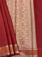 Red Cotton Plain Tilfi Saree with Floral Border