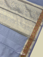 Pale Blue Cotton Plain Tilfi Saree with Floral Border