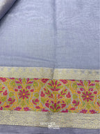 Pale Blue Cotton Plain Tilfi Saree with Floral Border