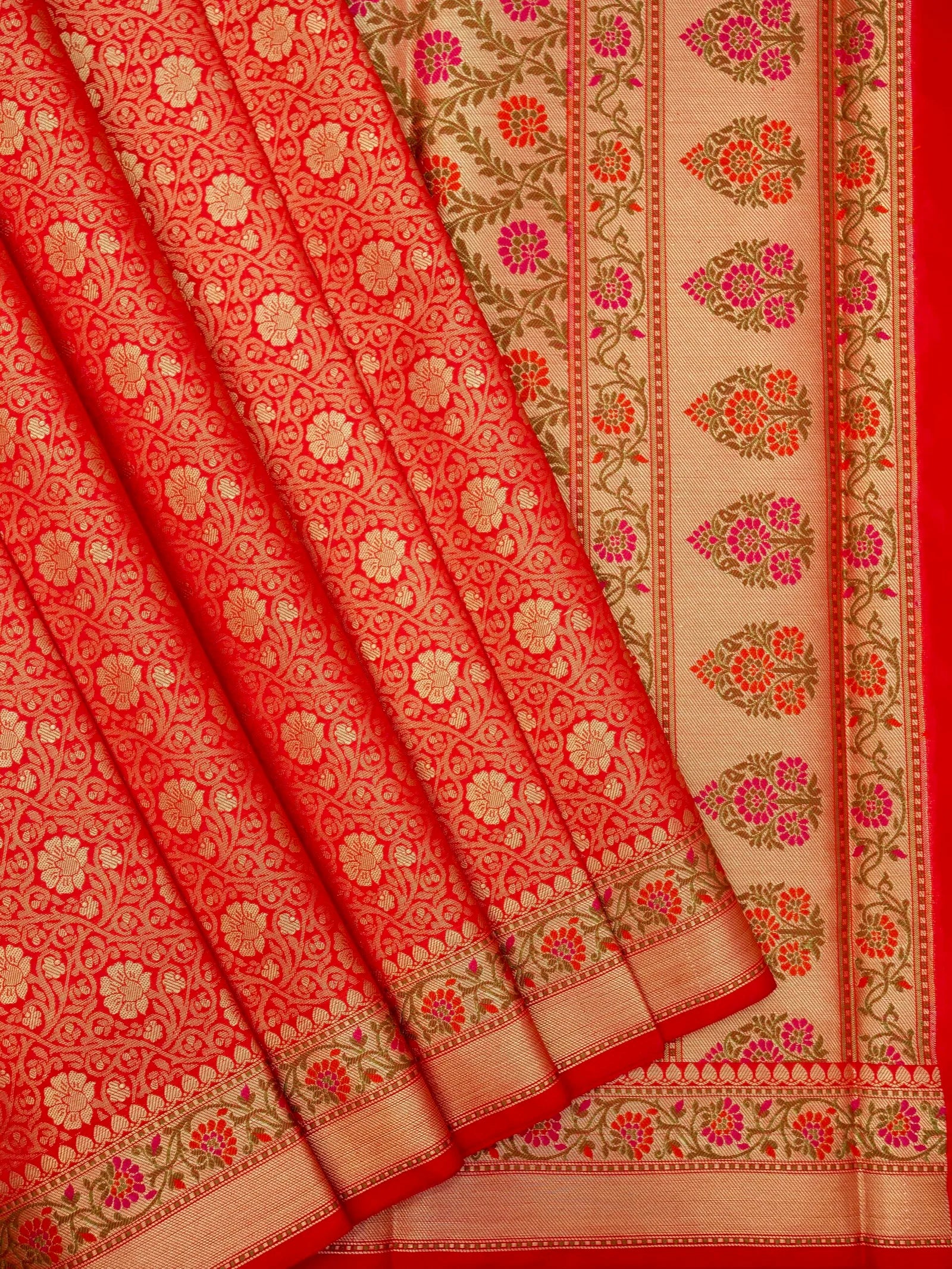 Red Katan Brocade Fancy Paithani Border Saree