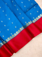 Peacock Blue Banarasi Satin Silk Allover Zari Buti Saree