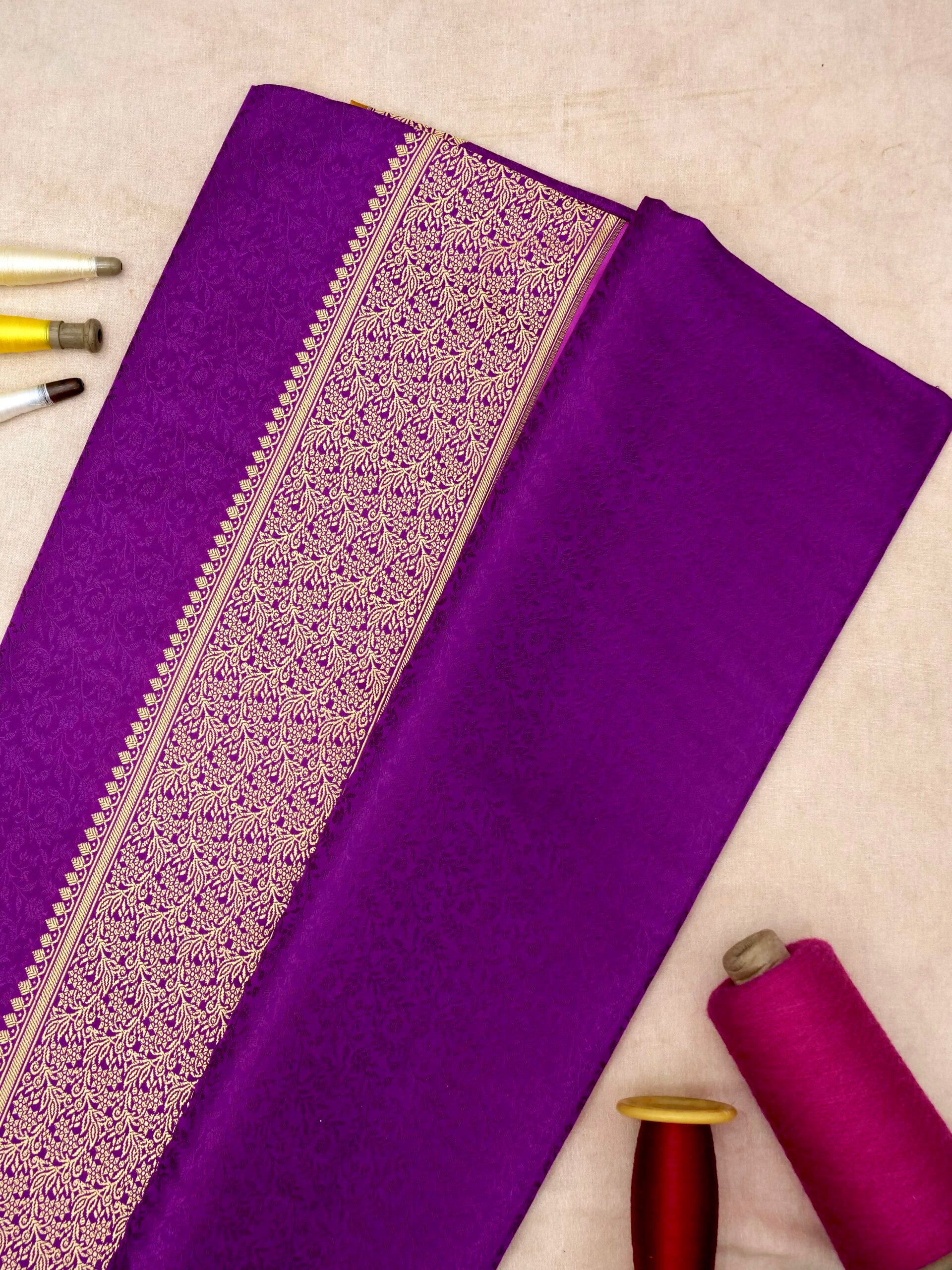 Magenta Tanchui Satin Handloom Kadhuwa Saree