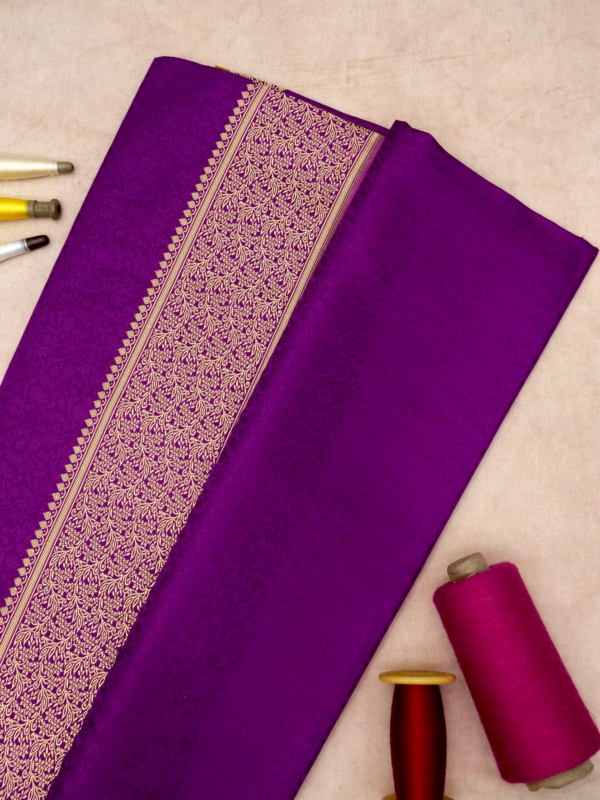 Magenta Tanchui Satin Handloom Kadhuwa Saree